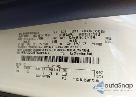 2026 Ford Transit-350 Passenger Van Xlt from USA, damaged, VIN 1FBAX2C88TKA05439